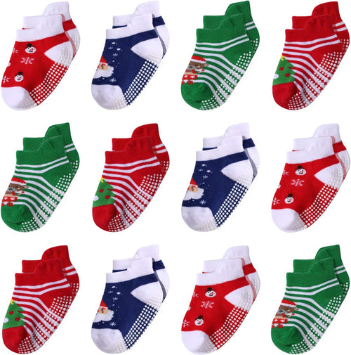 12 Pairs Toddler Socks with Grippers Non Slip Baby Boys Girls Ankle Socks 3T-4T 4T-5T